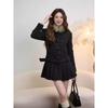 Spring Korean Slim Double-Breasted Top & Wool Skirt Set