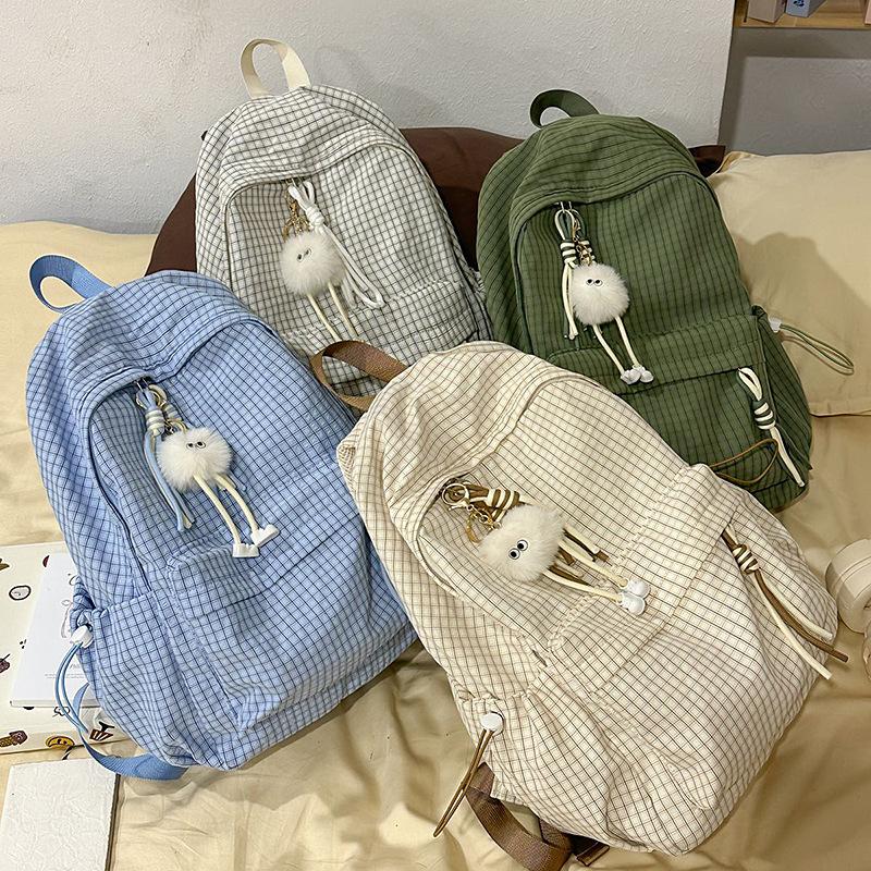 Schoolbag schoolbag ins niche junior high school girls plaid bag Korean lazy wind backpack women travel light and high value