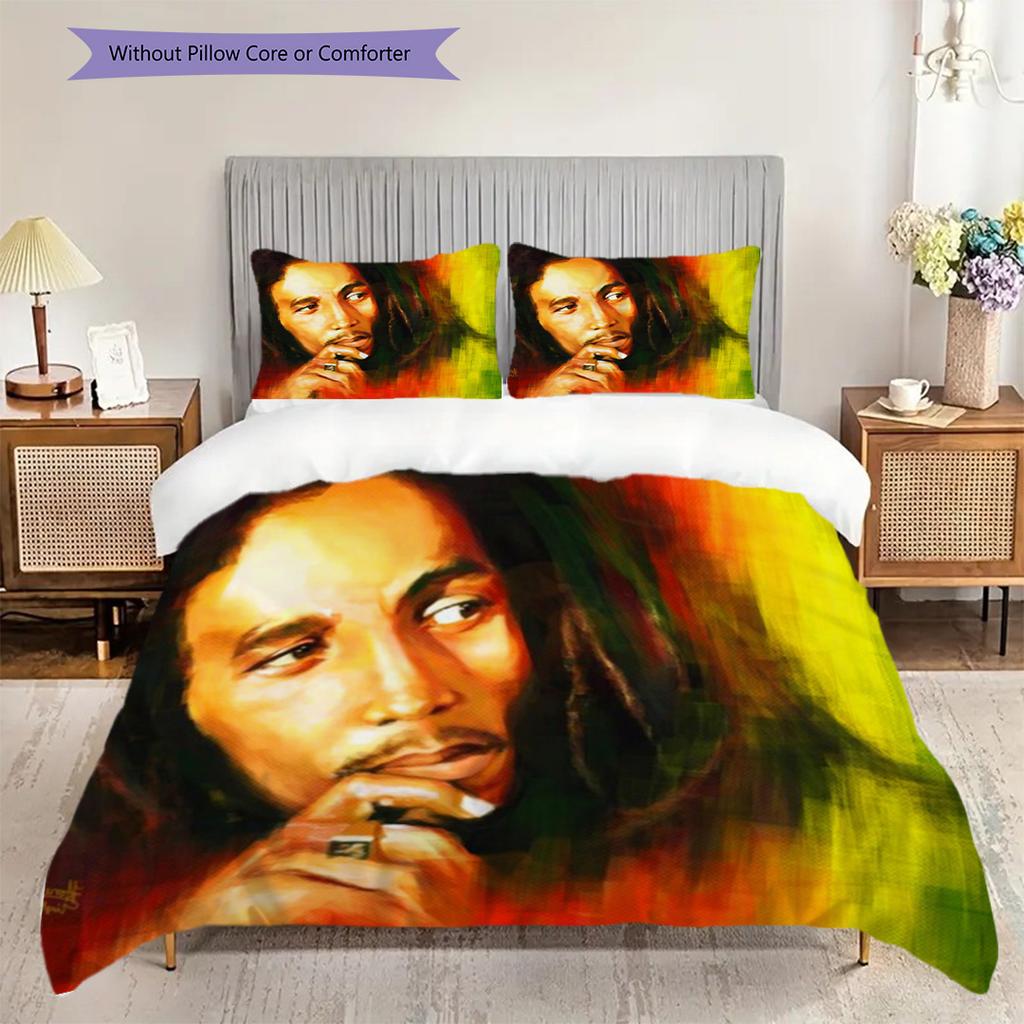Bob Marley Lebendiges Kunst-Set Dreiteiliges Set 1 Bettbezug 2 Kissenbezüge Ohne Füllung Bettwäsche-Set Bettbezug und Kissenbezug