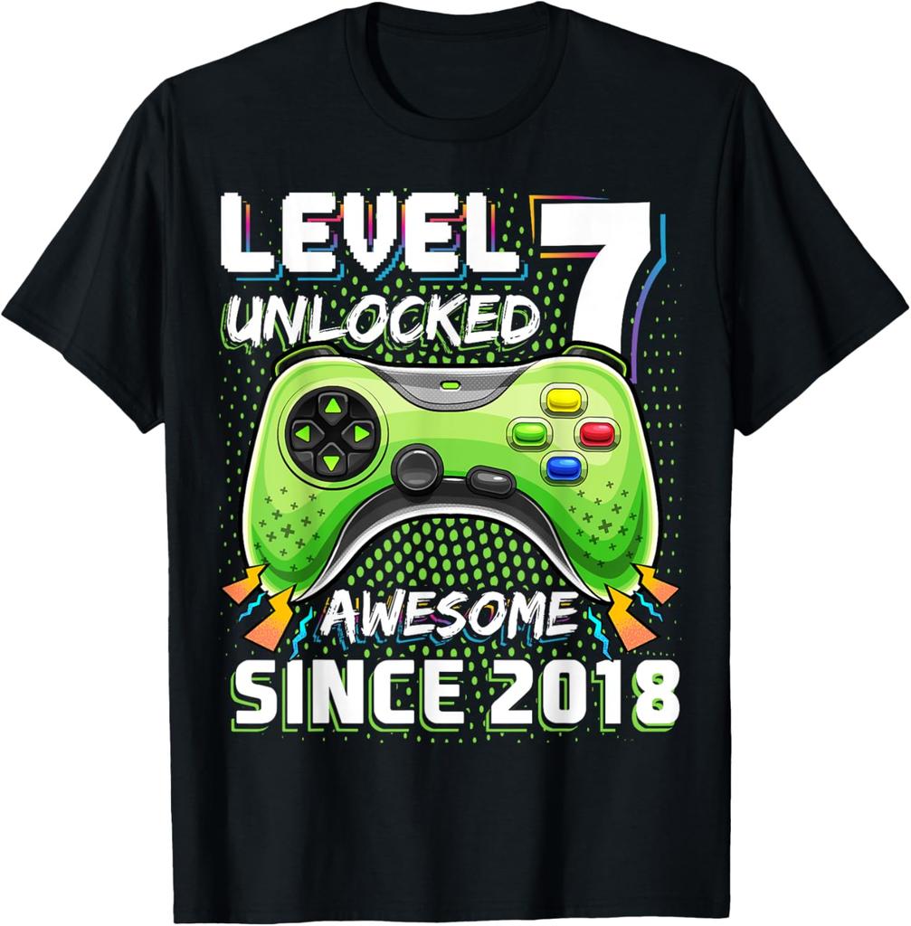 7th Birthday Boy Level 7 Gamer 7 Year Video Game Party T-Shirt Unisex Summer Streetwear Tops Mens Clothing Camiseta Hombre