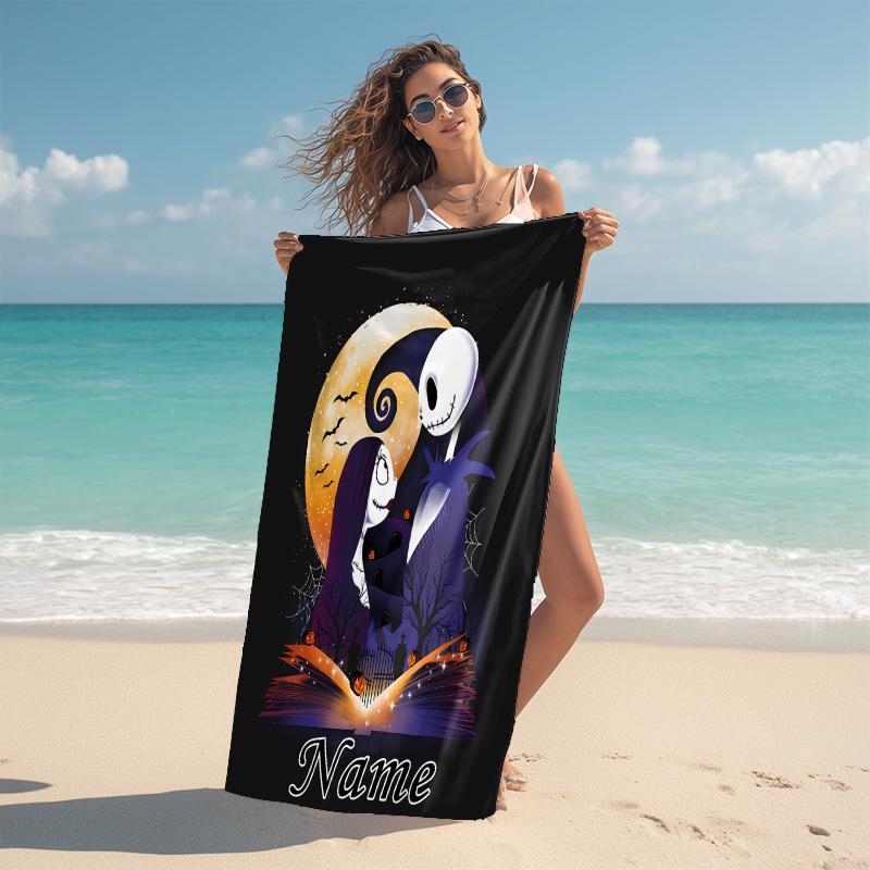 Personalized Nightmare Before Christmas Art Beach Towel Microfiber Beach Towel Thin Absorbent for Beach Swimming Yoga Bath Sports. 0910234
