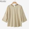 ZANZEA Damska luźna bluzka z okrągłym dekoltem i rękawami 3/4