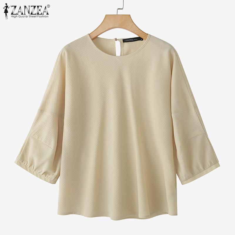 ZANZEA Lässige, lockere Bluse mit Rundhalsausschnitt und 3/4-Ärmeln für Damen