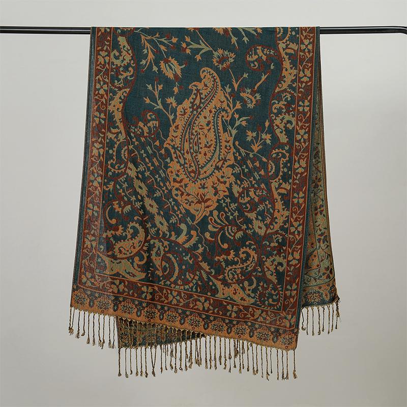 Bohemia Styles Women Scarf Retro Jacquard Thick Cashmere Tassel Shawl Winter Warm Neck Wrap Pashmina Floral Hijab