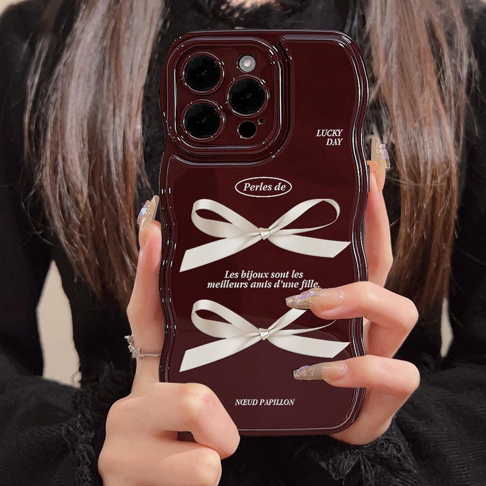 

Милый Чехол для Телефона с Бантом и Волнистым Краем для iPhone, Глянцевый Защитный Чехол в Французском Стиле 17promax