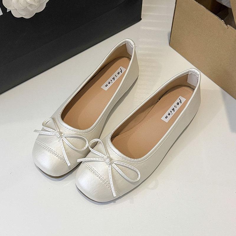 Französische Retro-Silber-Weichsohlen-Einzelschuhe Damenschuhe Sommer Damenschuhe Abend Schleife Ballerinas Goldene Oma-Schuhe