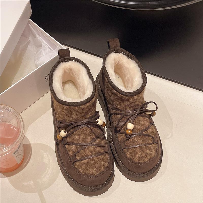 Thick-soled Heightening Imitation Leather Snow Boots Women's 2025 New Northeast Thick Velvet Warm Foreign Style Versatile Women's Snow Cotton Boots