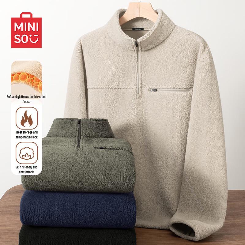 

Miniso Men s Double-Sided Fleece Stand Collar Pullover L