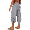 Men Cropped Pants Elastic Waist Solid Color Drawstring Soft Breathable Casual Patch Pockets Mid-calf Length Beach Trousers