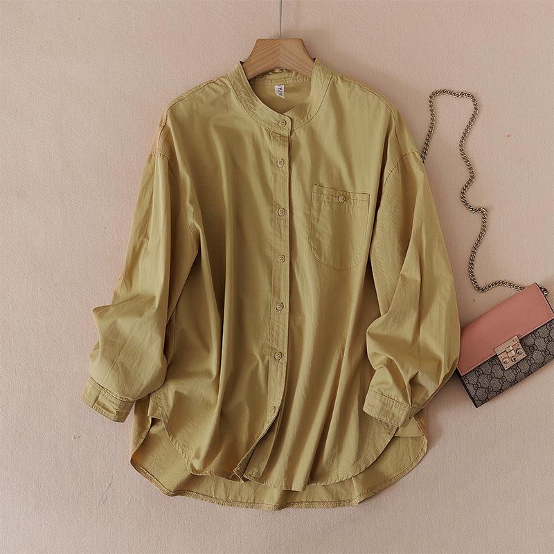 Women s Japanese Retro Khaki Stand Collar Shirt Jacket (2026) M хаки