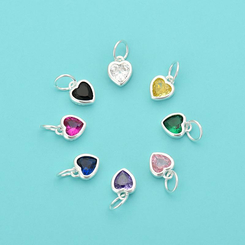 S925 Sterling Silver Blue Green Pink Heart Zircon Pendant for Fine Jewelry DIY Making Charms