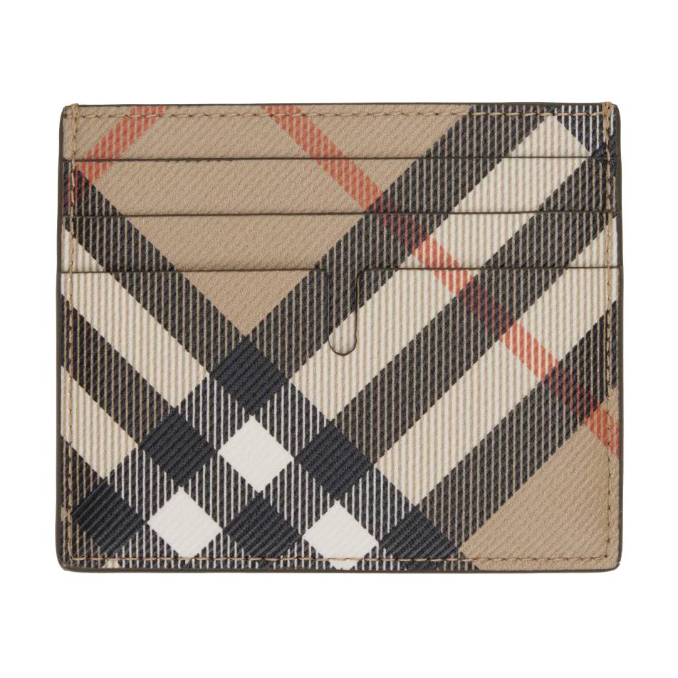 Burberry Check Color Block Design PU Card Holder Unisex Accessories Beige 81123051