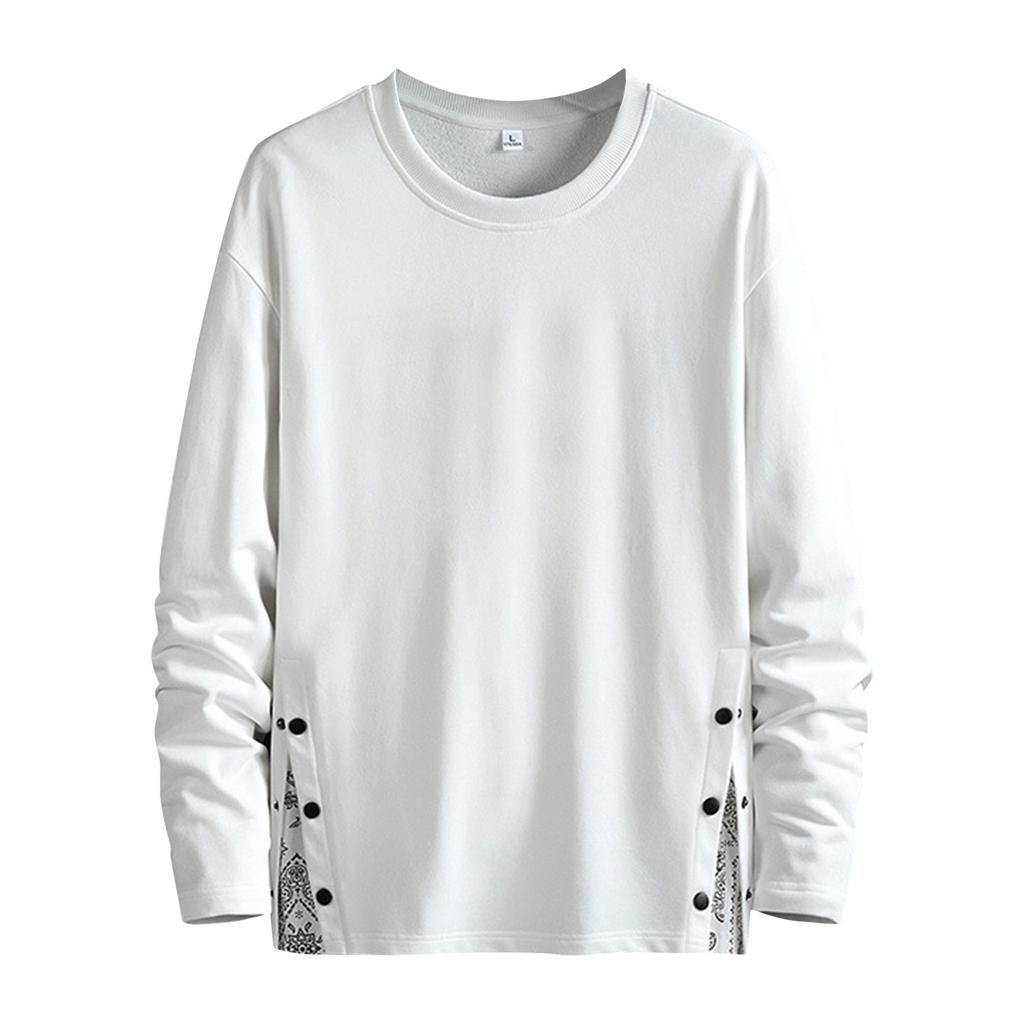 Moda masculina suéter gola redonda botão masculino solto rua pulôver manga comprida casaco