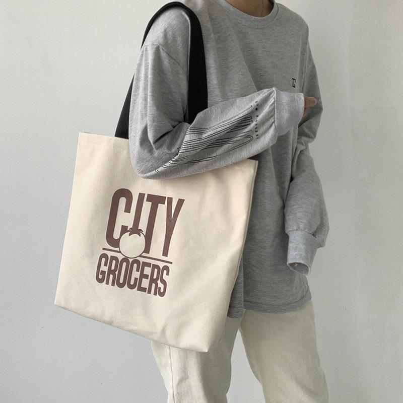 Large Capacity Canvas Bag Shoulder Simple Letter Bag