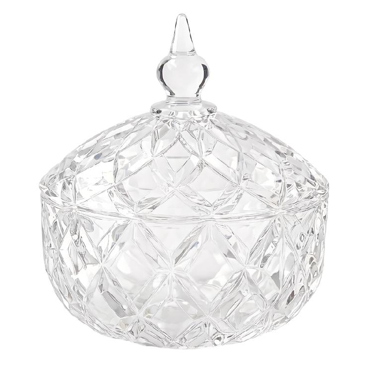 Clear Glass Crystal Covered Storage Jar with Lid for Candy Dry Fruit Dish Organizers Jewelry Trinket Box Home Decors