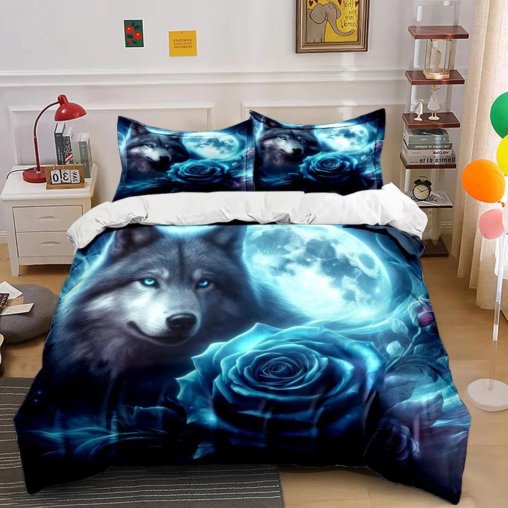 Wolf And Rose Print Duvet Cover Queen King Sports Lover Bedding Set Adult Kids Room Decor 3 Pcs With 2 Pillowcases No Quilt