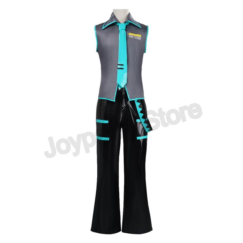Anime Mikuo men version Cosplay Costume Green Color Any Size Custom Made Full Set Perfect Custom black jackets with green wigs
