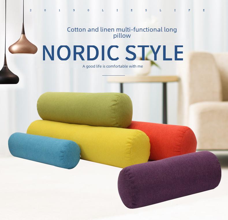 Pernă cilindrică din bumbac și in de culoare uni - Detasabilă, lavabilă, suport lombar pentru canapea, pat sau birou.