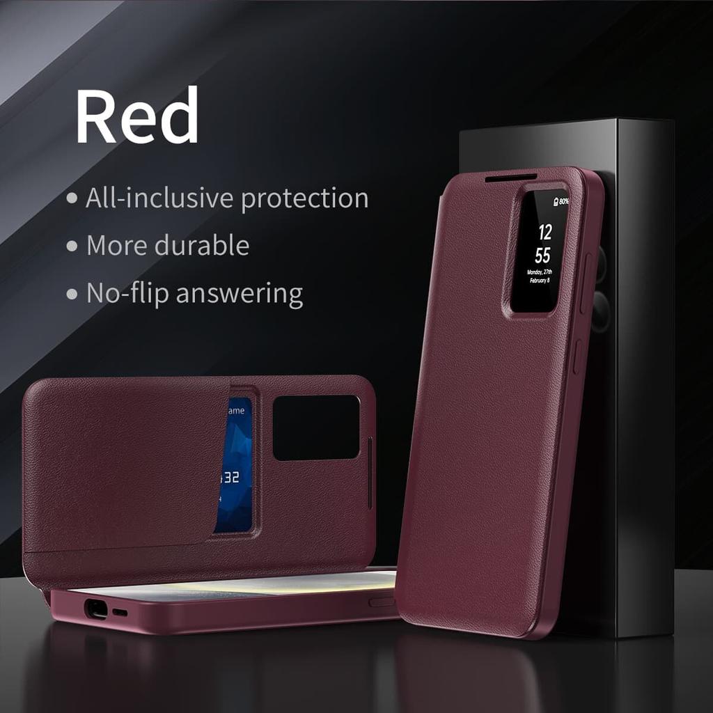 Flip Leather Case for Samsung Galaxy S25/ Ultra/ Plus/ S25EDGE Smart Display LED View Windows & Wallet Card Holder Phone Cover