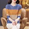 Striped Thin Knit Sweater Top Autumn Women's Color-blocked Crew Neck Pullover Sweater Women's Base Layer