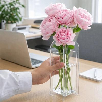 Minimalist Transparent Acrylic Vase Modern Geometric Flower Vase INS Style Multiple Colors Flower Arranger Tabletop Decoration