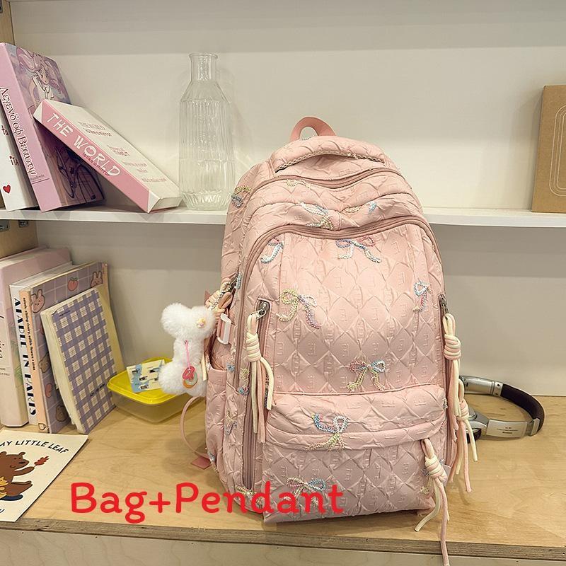 Lightweight Candy Color Dual Shoulder Bag With Nylon Material And Spacious Capacity For Students