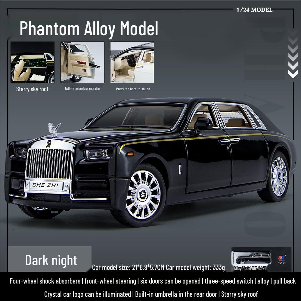 Modello di auto in lega Rolls-Royce Phantom in scala 1/24 con suono, luce e tetto cielo stellato per la collezione e la decorazione dei bambini.