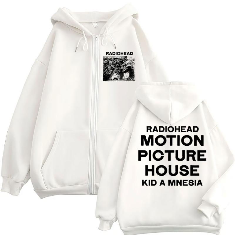 Rock Band Radiohead Motion Picture House Kid A Mnesia Zipper Hoodies Men's Women Clothing Casual Zip Up Hooded Sweatshirts Coats