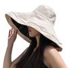 Women Fisherman Hat Big Brim Sun Protection Anti-UV Foldable Pure Color Windproof Strap Heat-resistant Vinyl Travel Beach Outdoor Cap