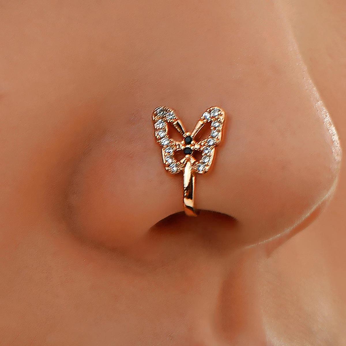 

Elegant Rhinestone Butterfly U-Shaped Non-Piercing Nose Clip Jewelry золотой