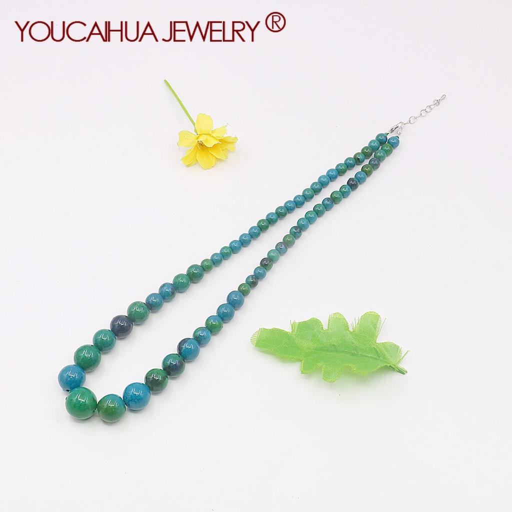 6-14mm Phoenix Stone Turquoised Necklace, Round Bead Gems Chalcedony,Tower Shaped,Jewelry Accessories,5 Cm Extension Chain