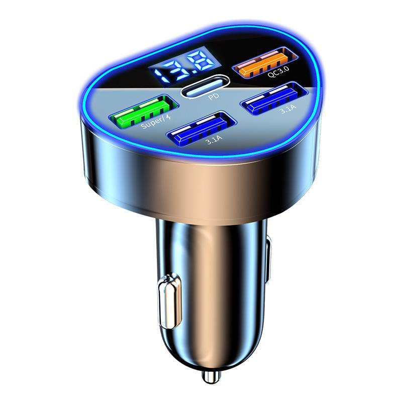 Populaire autolader van aluminiumlegering met snelladen, digitaal display en Flash Charging, compatibel met Android en Apple.