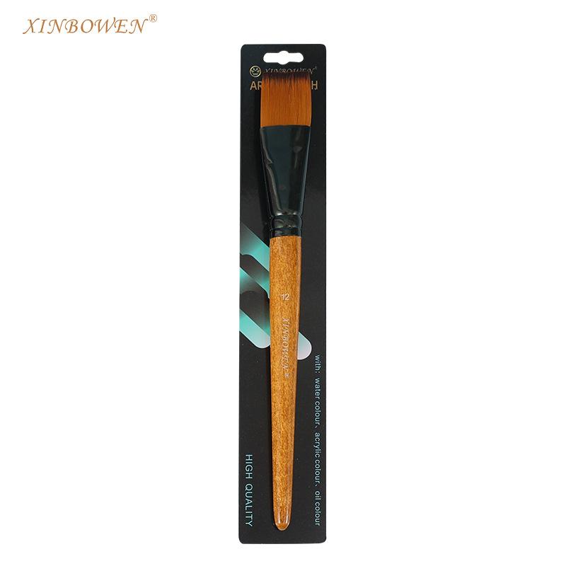 Wood Grain Pole Flat Peak Nylon Wool Oil Brush Aluminum Tube Acrylic Single Pack Brush Art Studio Watercolor Pen
