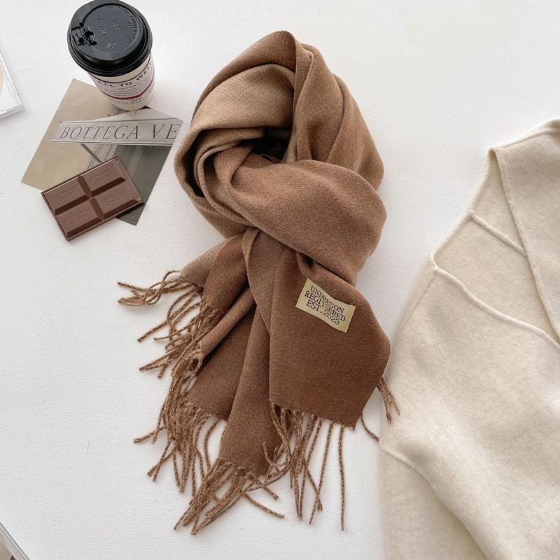 Double-Sided Solid Color Scarf Women Winter Thick Faux Cashmere Wrap Shawl With Tassels Chic Elegant Neck Warmer