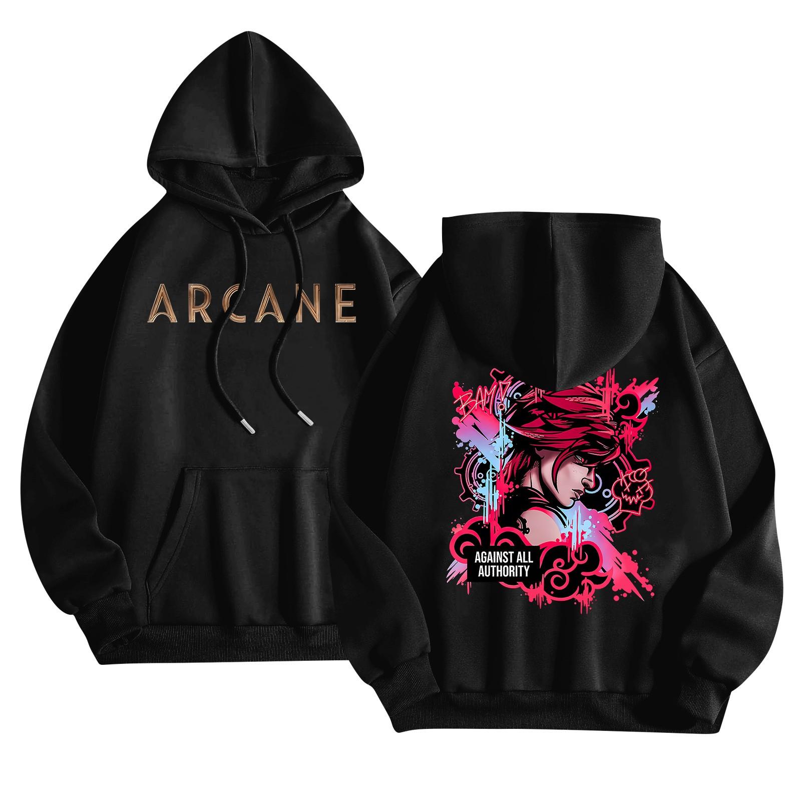 

Женская мода O-образный вырез с длинным рукавом и принтом, толстовка с капюшоном L чёрный