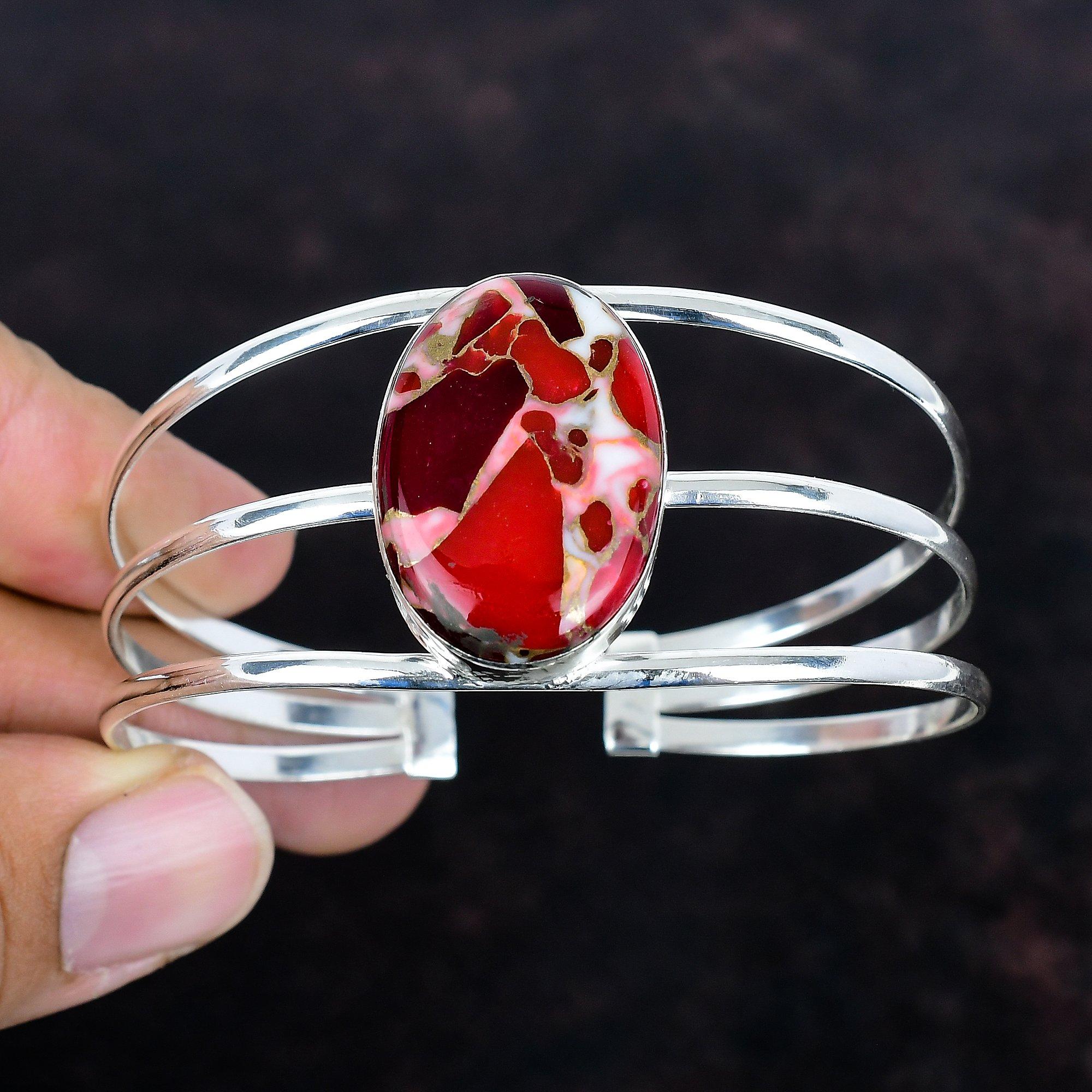 

Kingman red mohave copper turquoise cuff bracelet real gemstone bangle 925 sterling silver cuff bracelet handmade jewelry adjustable bangle Adjustable