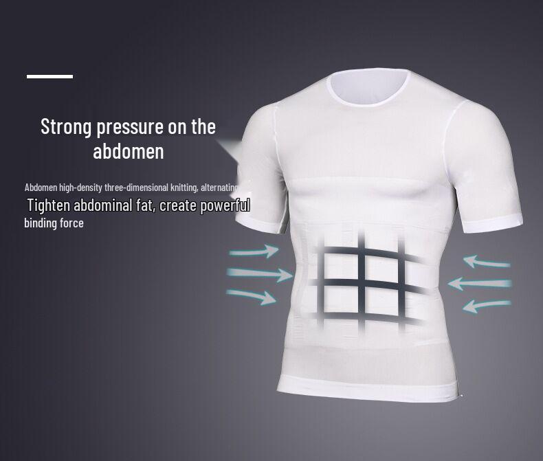 Seamless Men's Body Shaper T-Shirt with Abdomen Control and Back Support