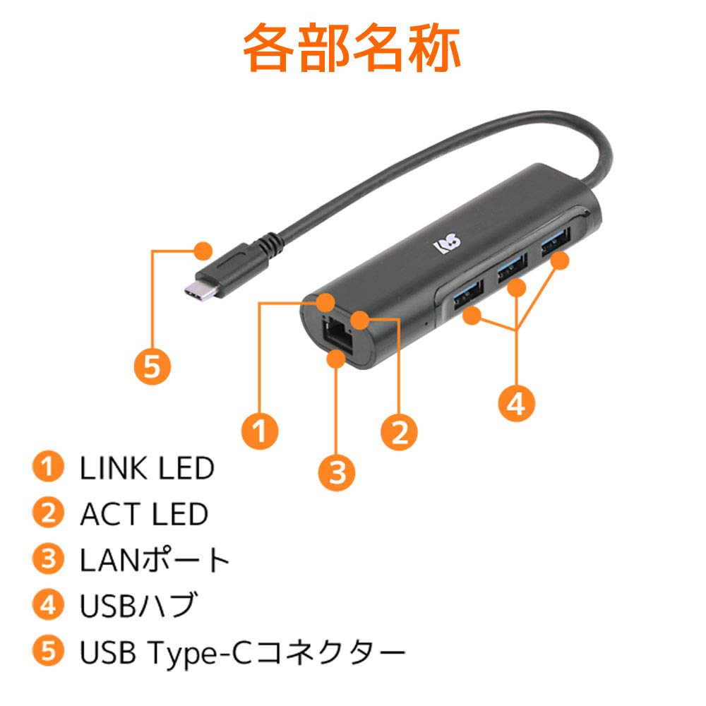 Ratoc Systems USB Gigabit LAN Adapter with USB Hub Type-C RS-UCLAN-H3A