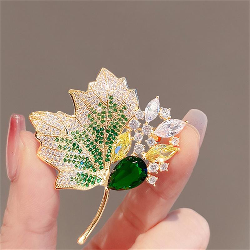 Vintage Openwork Crystal Brooch for Women - Rhinestone Maple Leaf Corsage Pin for Blouse and Jacket