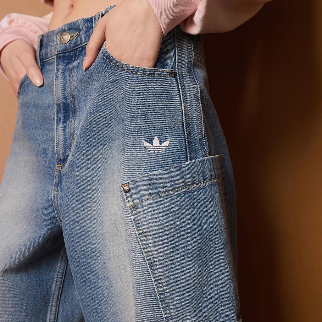 adidas Jeans Originali Donna Denim Blu Pantaloni Moderatamente Arrotolati KR2628