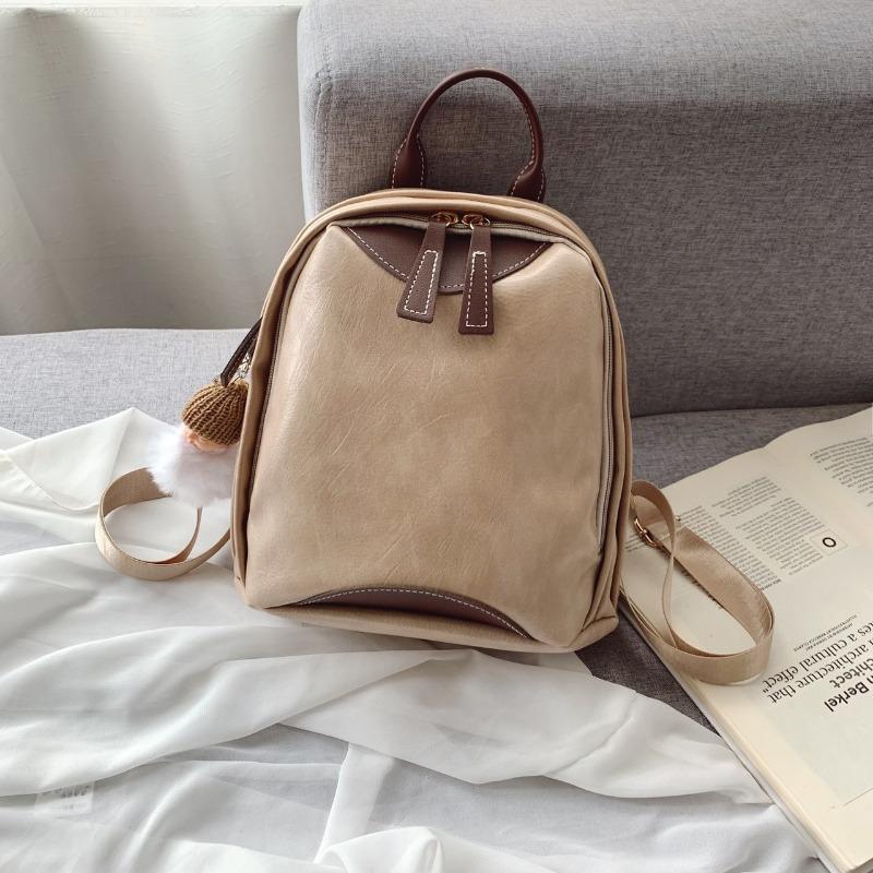 Double backpack bag women's new college style splicing contrasting colors trendy fashion versatile pu backpack