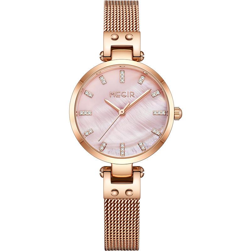Fashion Women S Watch, Girl Pink Diamond Versatile Steel Belt Copper Shell Quartz Watch Ladies 7025
