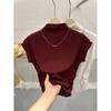 Women's Slimming Half High Neck Knitted Bodycon T-shirt with Necklace – Short Sleeve Spring & Autumn Fashion