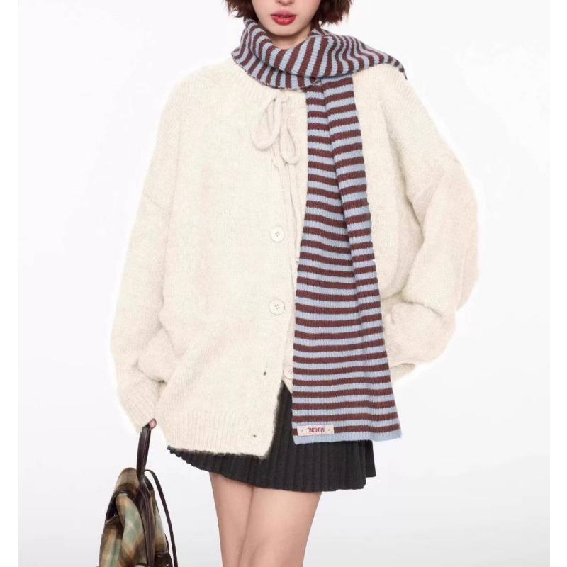 

Autumn and winter retro lace-up sweater jacket women s loose lazy style new knitted cardigan top women average size