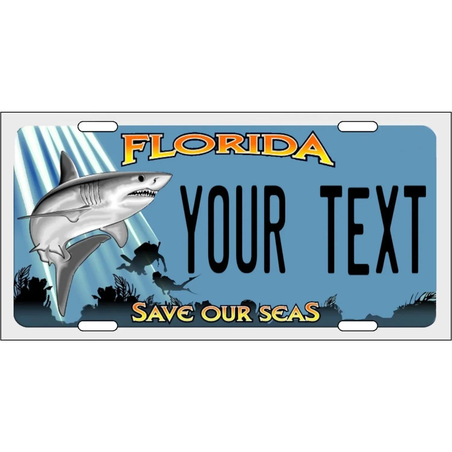 **Metal Wall Art Florida Shark License Plate Ocean Conservation Gift**
