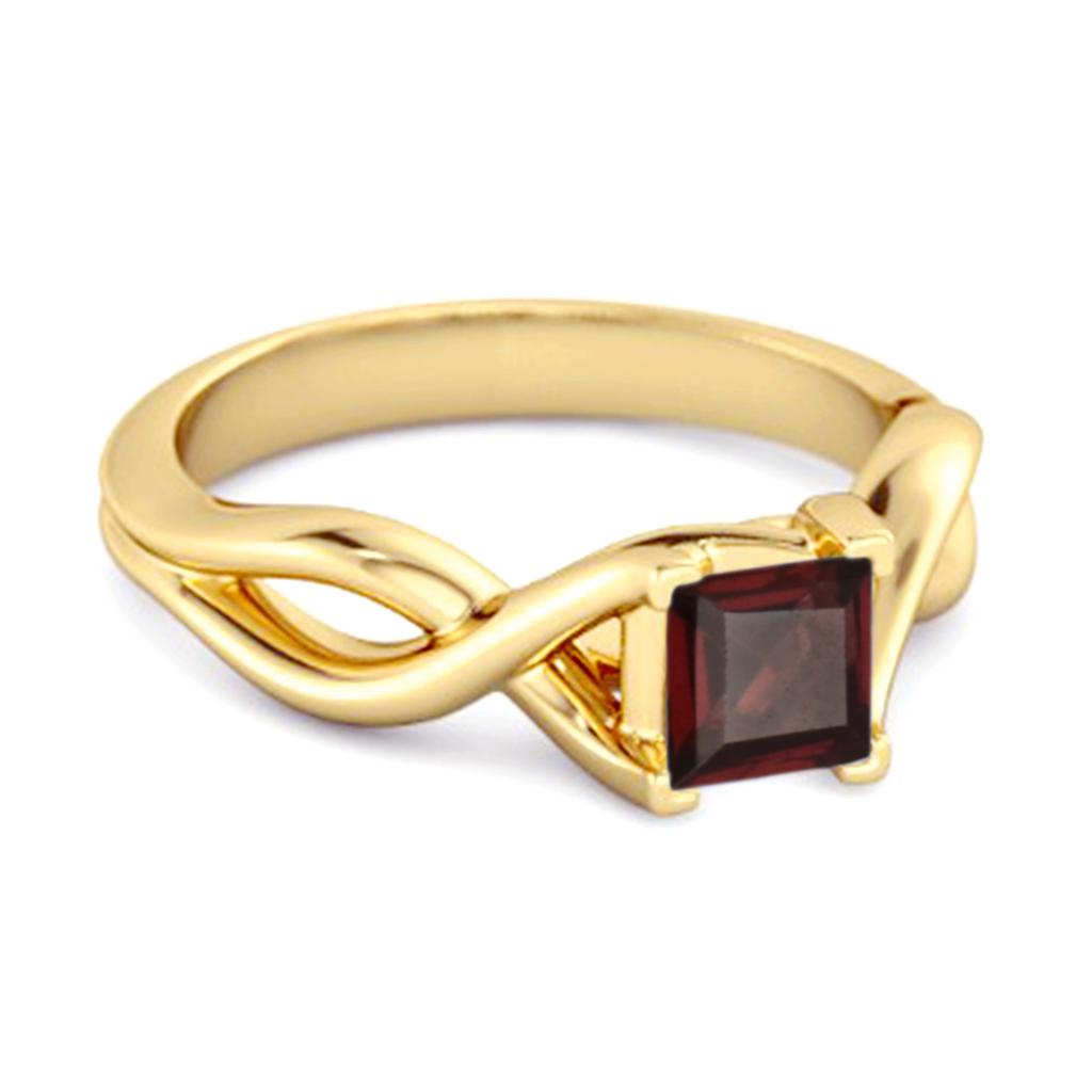 Garnet Twisted Vine Band Ring - 925 Sterling Silver Gold Vermeil