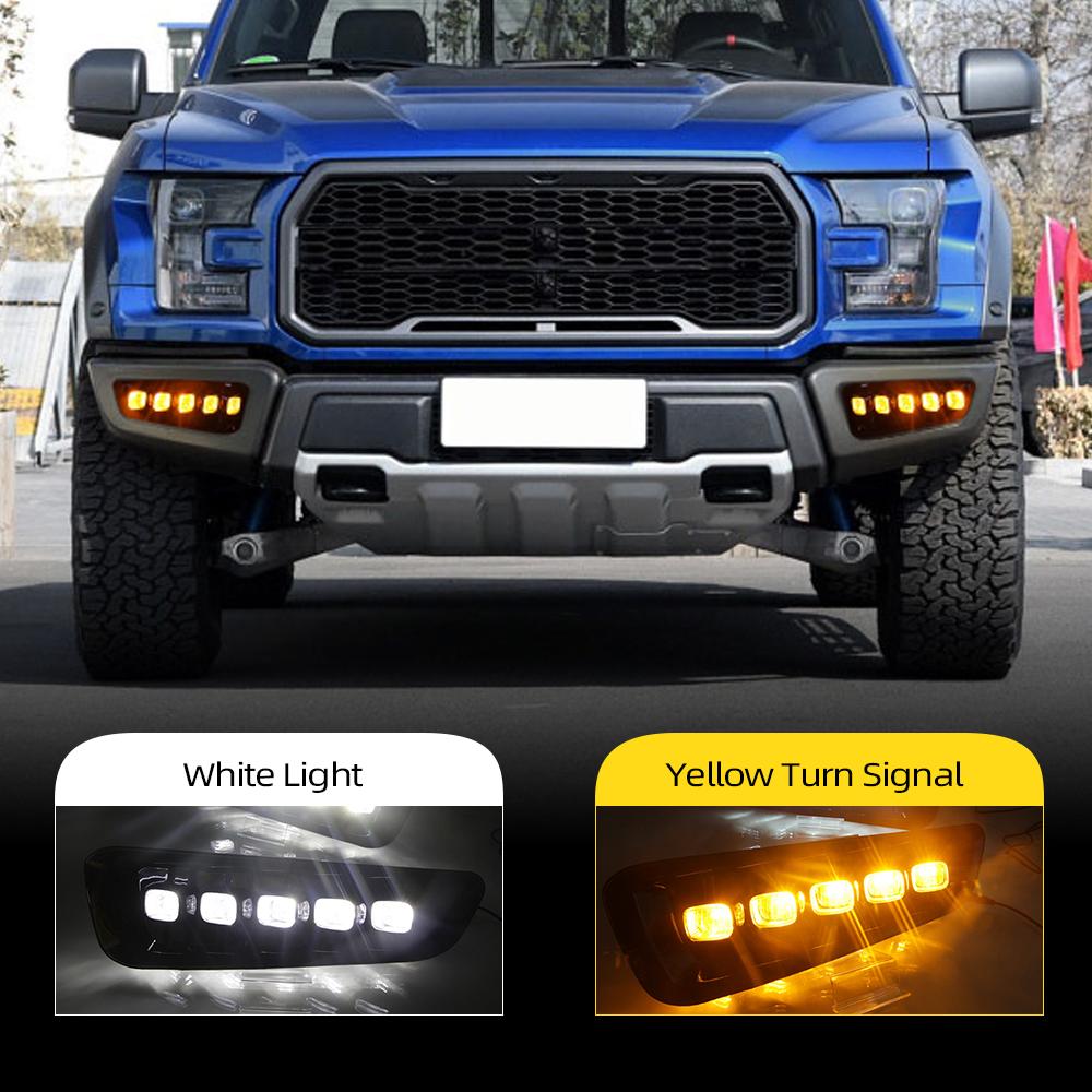 

2 шт. светодиодные дневные ходовые огни DRL для Ford Raptor SVT F150 2016 2017 2018 2019 2020 с указателями поворота, противотуманные фары