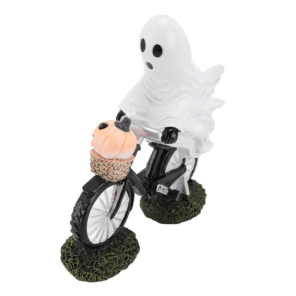 Bike Ghost Rider Statue with Pumpkin Resin Cycling Figurine Ornament for Holiday Scene Desk Decorati