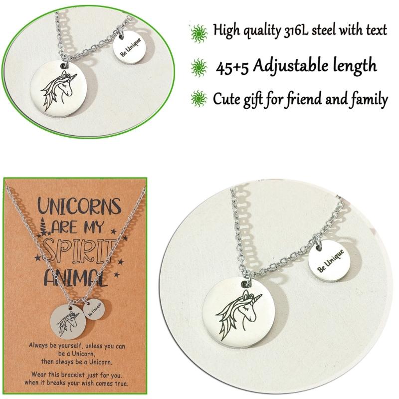 Round Unicorns Pendant Necklace Stainless Steel Clavicle Chain Fashion Choker