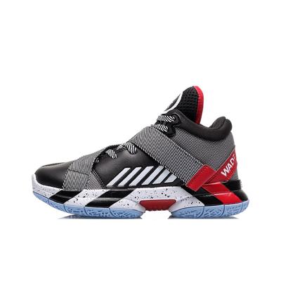 Li Ning All City Premium Wade Series Mid-Top Basketball Shoes Kids Sneakers Black White Red YKBQ038-3